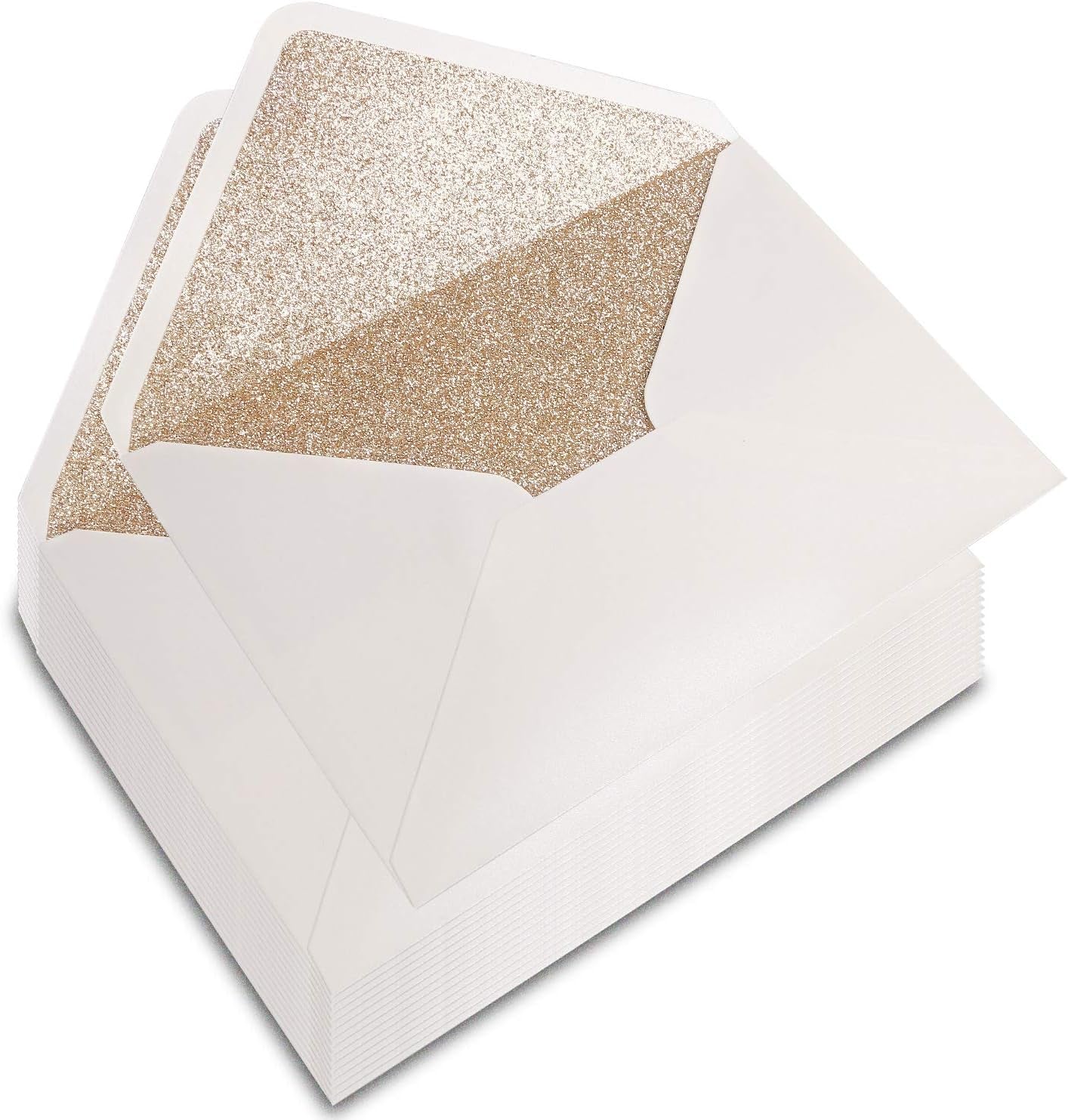 50 Pieces/Lot A7 Envelopes, 5.25 X 7.5'' Gold Glitter Shinny Envelopes, Perfect for 5X7'' Weddings, Invitation Cards,Graduation Invite