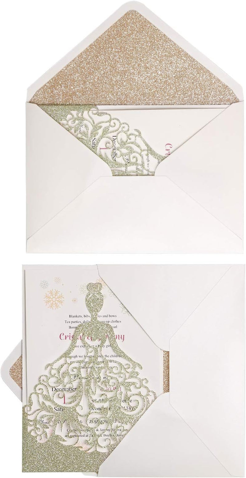 50 Pieces/Lot A7 Envelopes, 5.25 X 7.5'' Gold Glitter Shinny Envelopes, Perfect for 5X7'' Weddings, Invitation Cards,Graduation Invite
