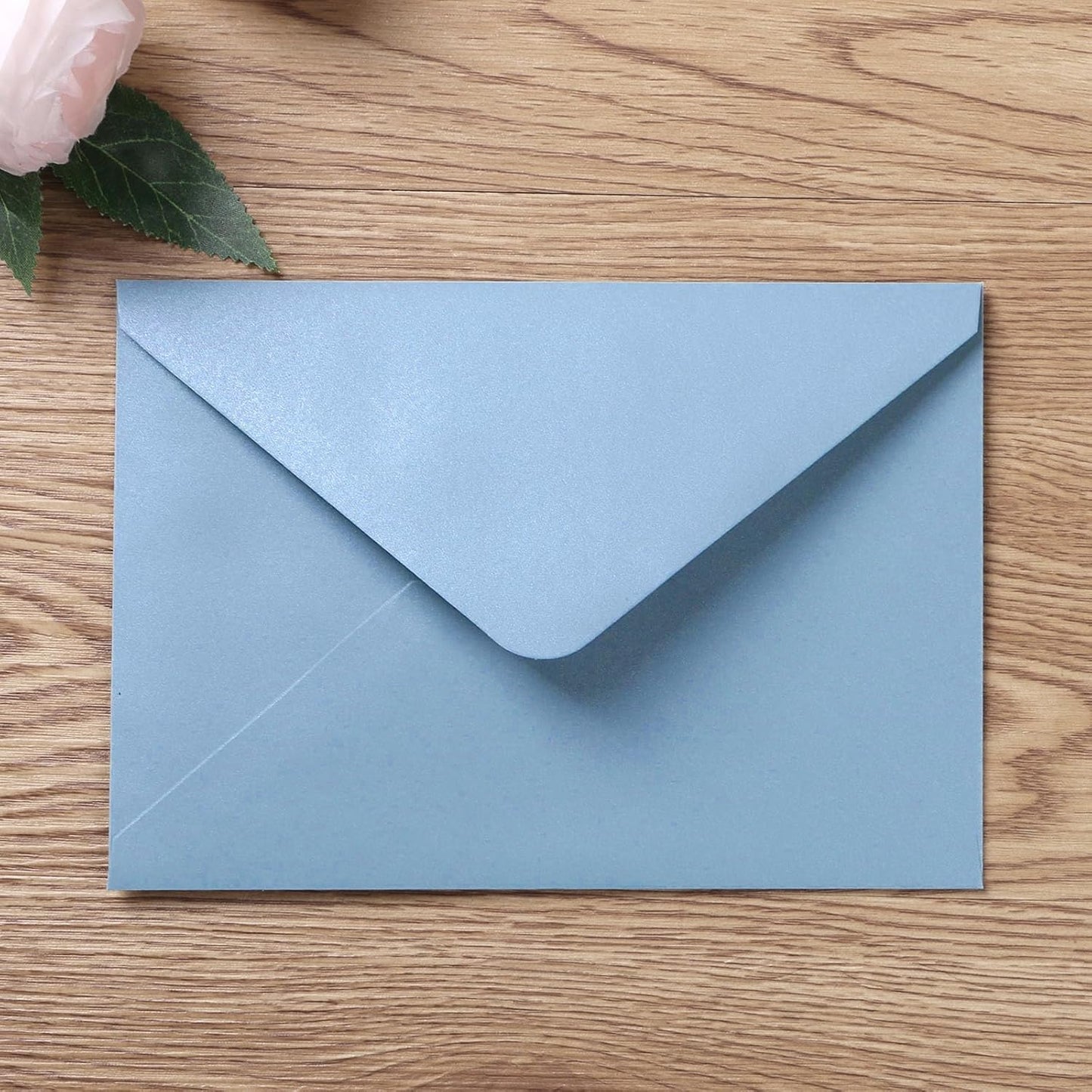 50 Pieces/Lot A7 Envelopes, 5.25 X 7.48'' Sparkle Dusty Blue Envelopes Perfect for 5X7 Weddings Invitation Cards, Graduation Invite (Pearl White Liner + Sparkly Dusty Blue)