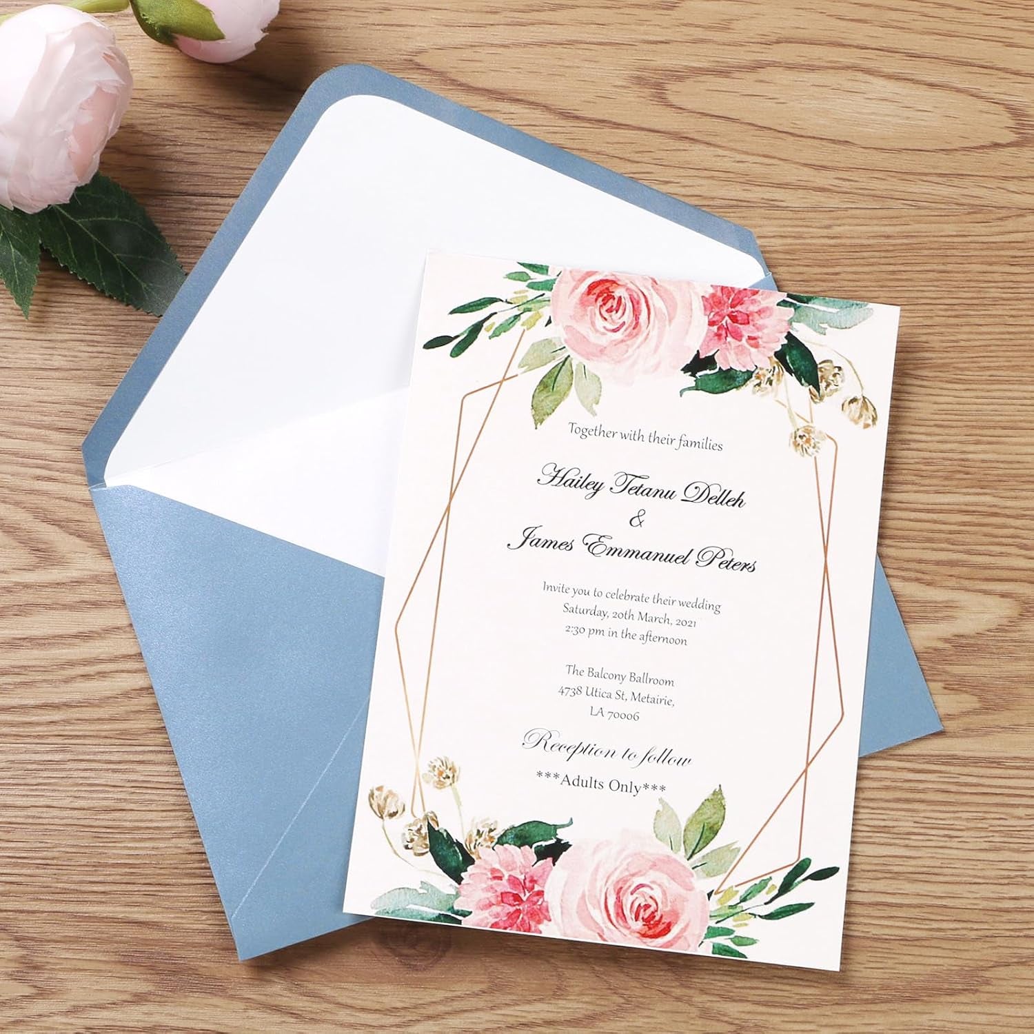 50 Pieces/Lot A7 Envelopes, 5.25 X 7.48'' Sparkle Dusty Blue Envelopes Perfect for 5X7 Weddings Invitation Cards, Graduation Invite (Pearl White Liner + Sparkly Dusty Blue)