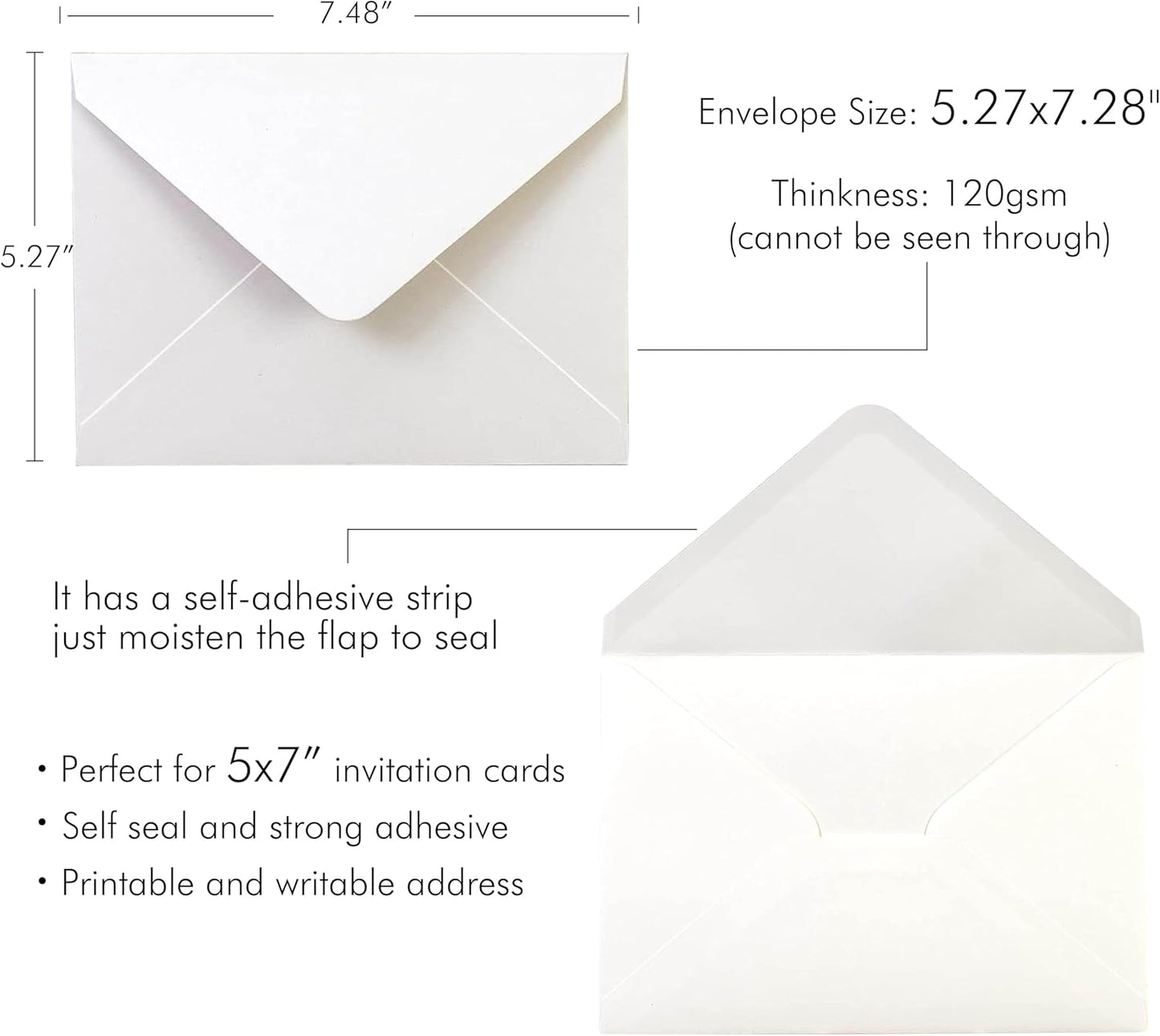 50 Pcs/Pack A7 Envelopes, 5.25 X 7.48'' Shimmer Ivory Envelope, Perfect 5X7 Envelopes for Wedding Invitation Cards, Christmas Gift Cards Envelope, Acrylic Invitations, Photos