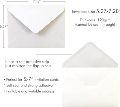 50 Pcs/Pack A7 Envelopes, 5.25 X 7.48'' Shimmer Ivory Envelope, Perfect 5X7 Envelopes for Wedding Invitation Cards, Christmas Gift Cards Envelope, Acrylic Invitations, Photos