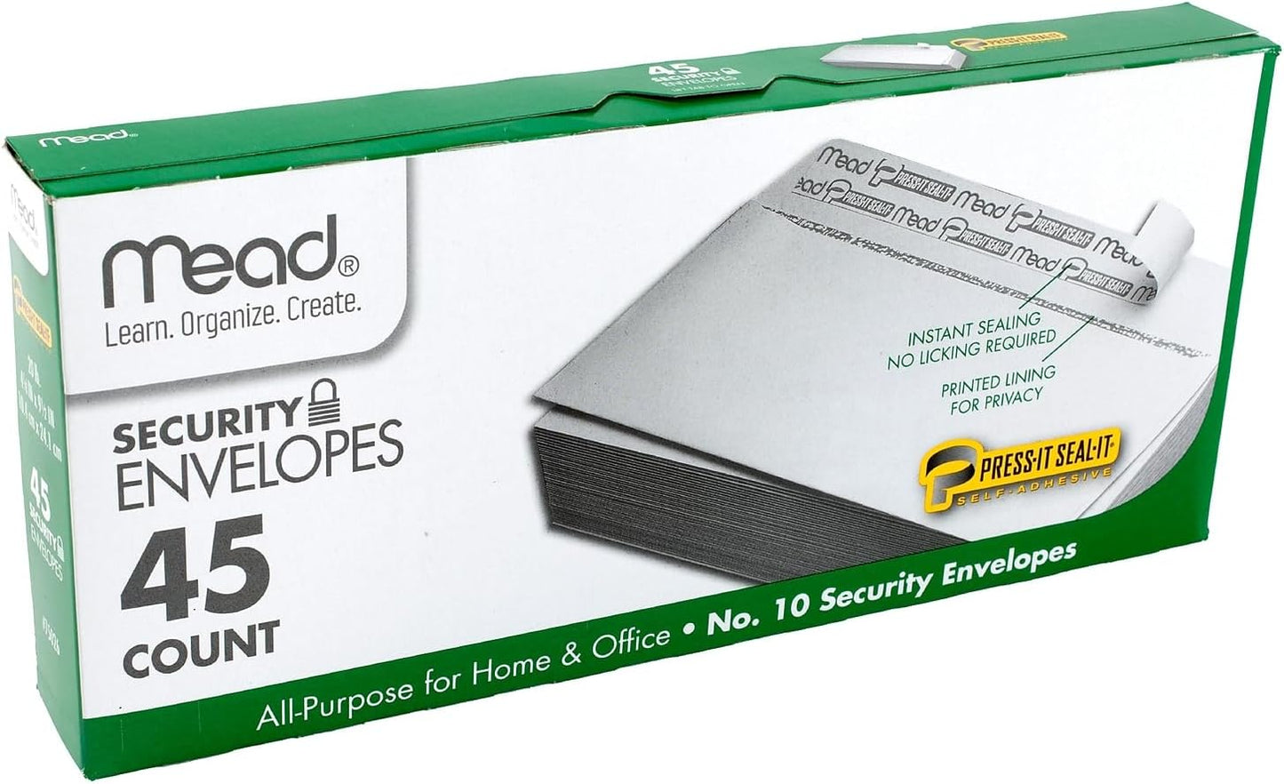 Security Envelopes with Printed Lining for Privacy, Self-Adhesive Closure, 20-Lb Paper, 4-1/8" x 9-1/2", White, 45 Count per Box