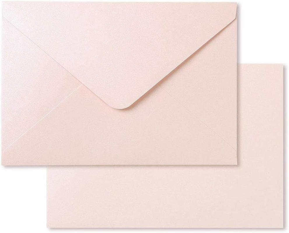 50 Pcs/Pack A7 Envelopes, 5.25 X 7.5'' Shiny Blush Pink Envelopes, Perfect for 5 X 7'' Wedding Invitation Cards, Graduation Invite, Acrylic Invitations, Photos