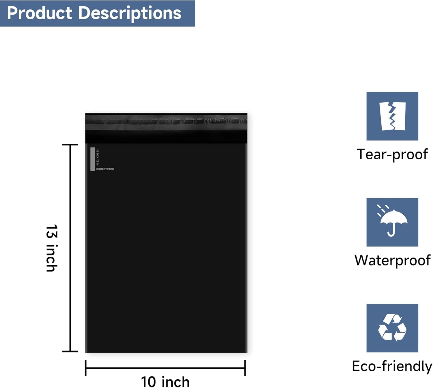 100 Large Poly Mailers 10X13 Shipping Bags for Small Business – Self Sealing Package Envelopes (10 X 13 Pack of 100, Black)