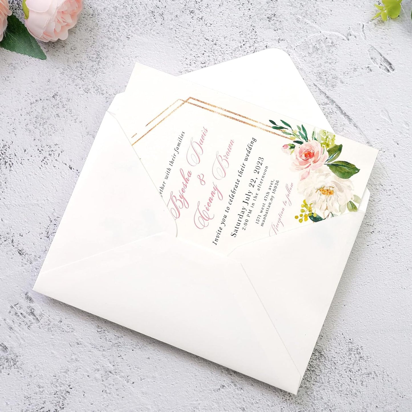 50 Pcs/Pack A7 Envelopes, 5.25 X 7.48'' Shimmer Ivory Envelope, Perfect 5X7 Envelopes for Wedding Invitation Cards, Christmas Gift Cards Envelope, Acrylic Invitations, Photos
