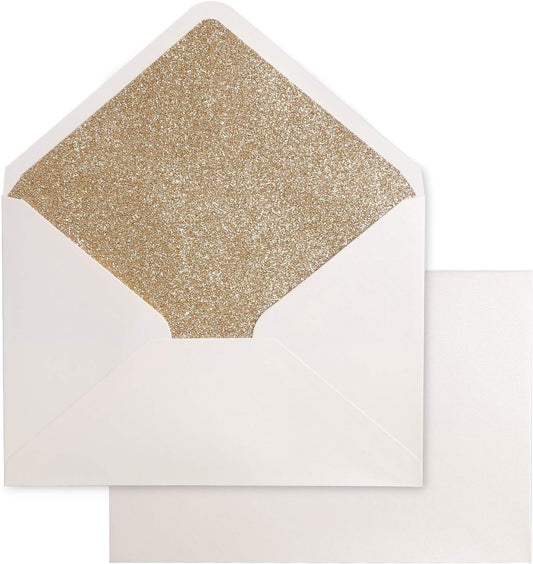 50 Pieces/Lot A7 Envelopes, 5.25 X 7.5'' Gold Glitter Shinny Envelopes, Perfect for 5X7'' Weddings, Invitation Cards,Graduation Invite