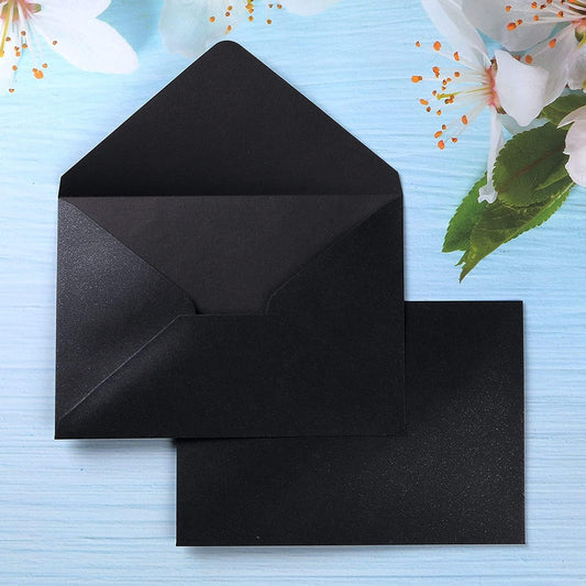 50 Pieces/Pack A7 Envelopes, 5.25 X 7.5'' Black Shiny Envelopes Perfect for 5X7'' Invitation Cards, Weddings Invitations, Photos, Greeting Cards, Christmas Gift Cards