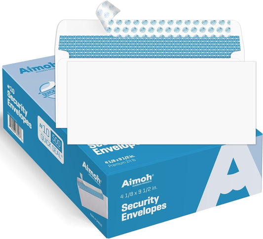 Security Self Seal Envelopes – 500 Qty |No Window, Enveguard, 4⅛ X 9½", White, 24 LB, 500 Count