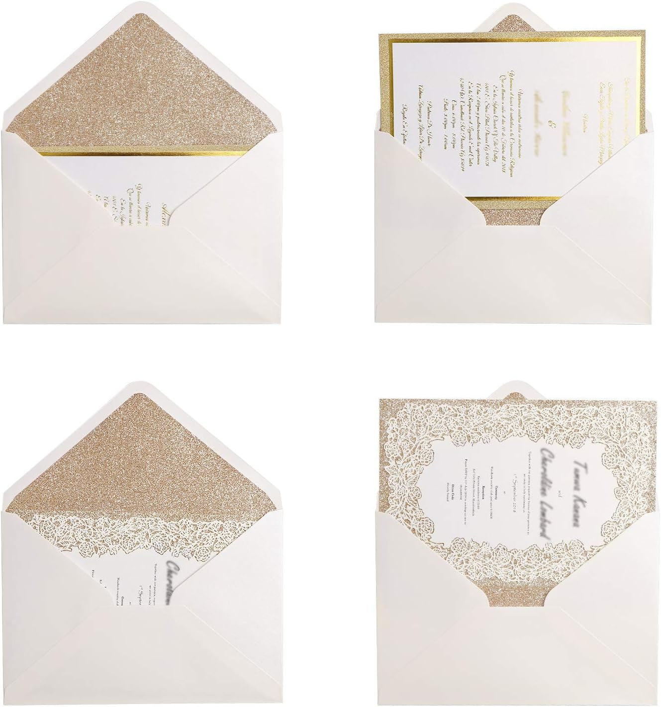 50 Pieces/Lot A7 Envelopes, 5.25 X 7.5'' Gold Glitter Shinny Envelopes, Perfect for 5X7'' Weddings, Invitation Cards,Graduation Invite