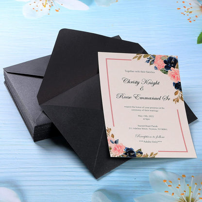 50 Pieces/Pack A7 Envelopes, 5.25 X 7.5'' Black Shiny Envelopes Perfect for 5X7'' Invitation Cards, Weddings Invitations, Photos, Greeting Cards, Christmas Gift Cards